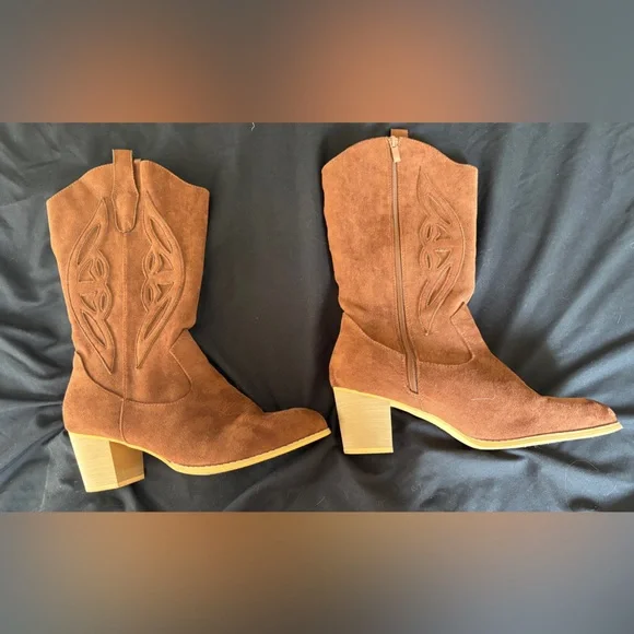 Suede Western Block Heel Boots - Brown Women’s Size 11 Cowgirl Western - Picture 4 of 12